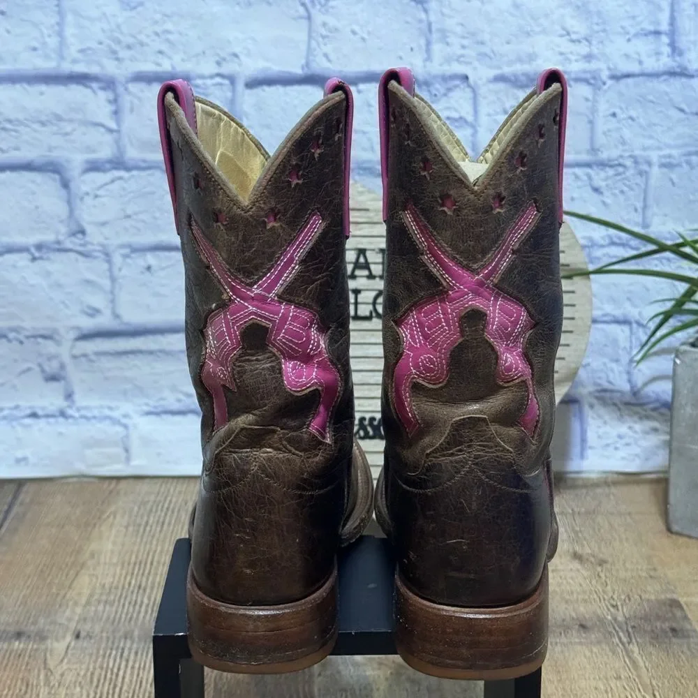 Macie Bean Pink Square Toe Guns Revolvers Stars Cowgirl Boots US 2